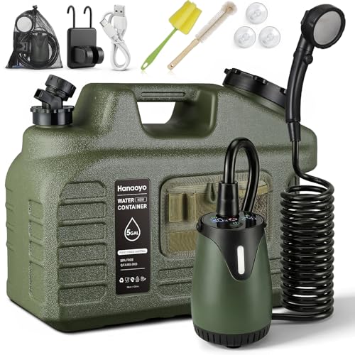 Hanaoyo Portable Camping Shower Kit with 5-Gallon Water Jug & Rechargeable Pump