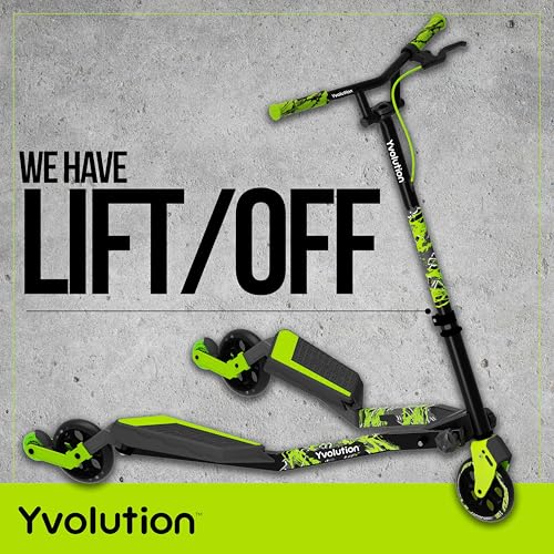 Yvolution Y Fliker Lift Drift Scooter Green - 3-Wheel Self-Propelling Kids & Teens Ride, 360° Spinning Handles, Foldable, Ages 7+