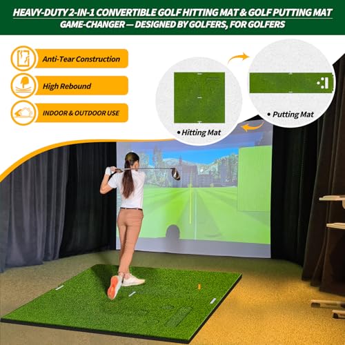 Dual-Mode Golf Hitting & Putting Practice Mat 5x5ft - Indoor Outdoor Turf