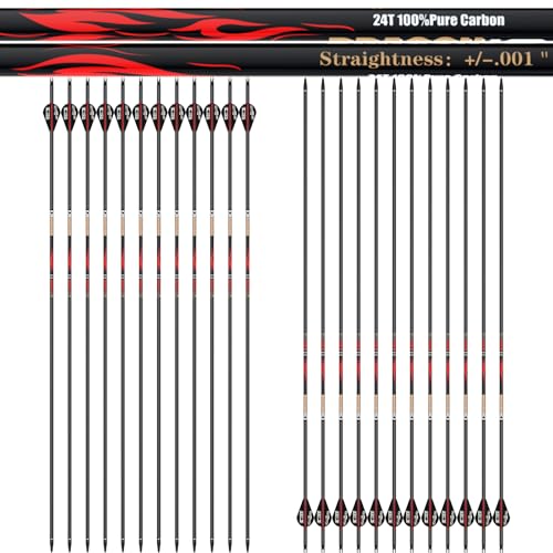 Sanlida Carbon Hunting Arrows 12/24 Pack Olympic-Grade 10 Spine, Straightness 0.001" for Compound & Recurve Bows
