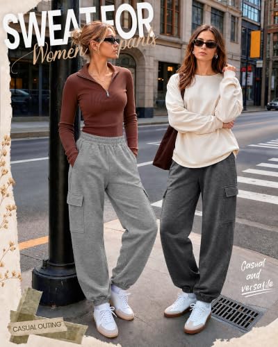 Women's Cargo Joggers Pants - Medium Black & Gray, Baggy Sweatpants Set