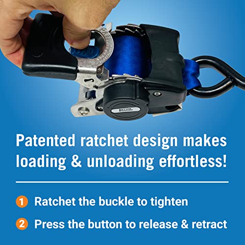 Better Boat 2in x 43in Stainless Steel Retractable Ratchet Straps Set, Heavy Duty Marine Tie Downs