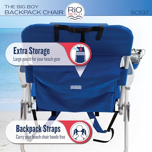 Rio Brands 4-Position Big Boy Wide Beach Chair Backpack Blue/Green Stripe