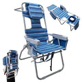 WKFAMOUT 16" Navy Portable Beach Chair with Face Hole & Cooler, Heavy Duty Folding Lounge Seat for Adults