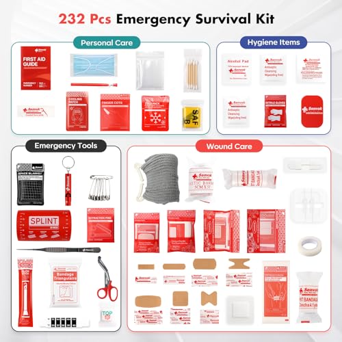 Large Car and Outdoor First Aid Kit - Color-Coded & Labeled, Emergency Supplies