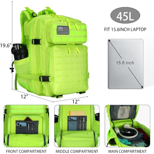Neon Green Military Tactical Backpack 45L/25L 3-Day Assault Pack Molle Daypack