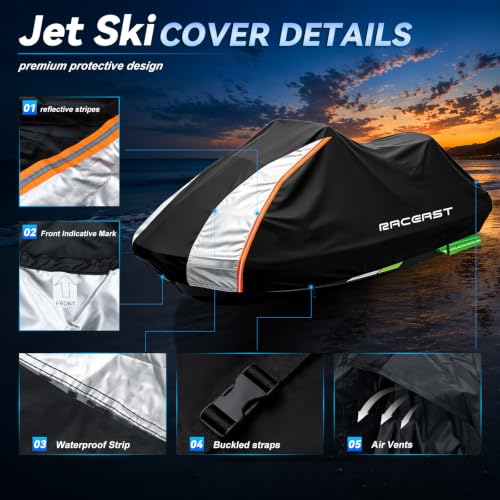 Raceast 136-145 Inch Heavy Duty Trailerable Jet Ski Cover with Dual Vents