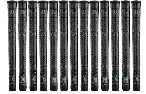 Golf Grip Bundle - 13 Oversized Dri-Tac 2.0 Polymer Golf Grips, Jet Black & Gray