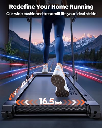 Foldable Under Desk Treadmill with 15% Auto Incline & Handle Bar - Blue Orange