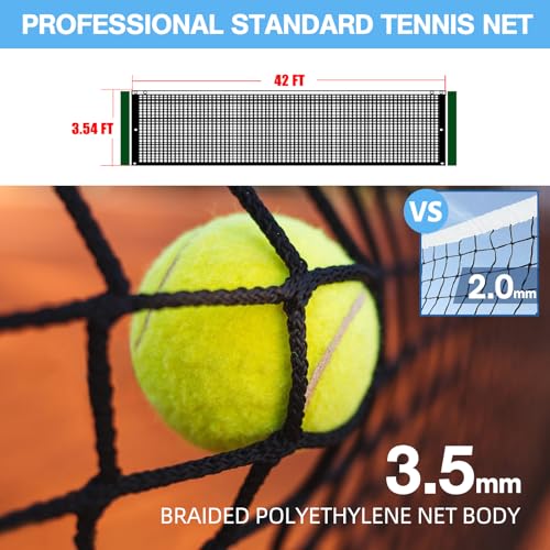 VANCL Outdoor Heavy Duty Tennis Net Black & White - Professional Standard 42ft Court Replacement with Fiberglass Dowels
