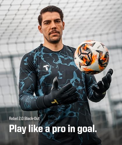 T1TAN Rebel 2.0 Black-Out Goalkeeper Gloves 9 - Pro Soccer Goalie Gloves for Adults & Youth, 4mm Gecko Grip, Breathable, Reinforced Punching Zone