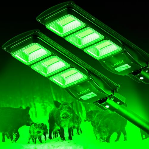 LANGY 20000LM Green Solar Hog Lights 2 Pack with Remote & Mounting Bracket for Night Hunting