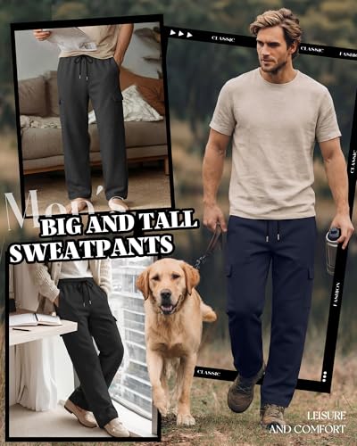 Men's Cargo Sweatpants Big and Tall - 4 Pack, Black, Navy, Gray, 4X-Large
