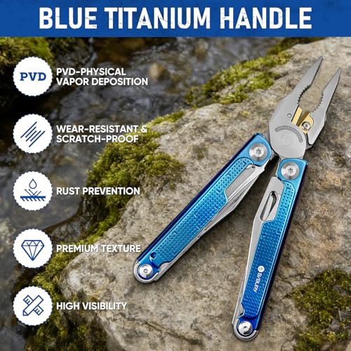 Multitool Pliers with Blue Titanium Handle & 440A Knife - BI2049BL