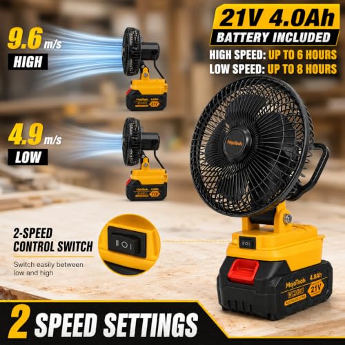 21V Cordless Camping Fan & LED Work Light Combo Kit - Yellow Black Fan Light Set