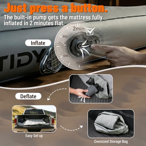 Truck Bed Air Mattress 5.5-5.8ft for Full-Size Pickup with Built-In Pump - Custom Fit for Tundra F150 Silverado Ram1500 (Without Extender)