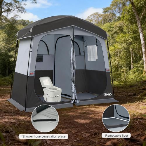 Black 2-Room Outdoor Camping Privacy Shower Tent - Portable Dressing & Toilet Shelter