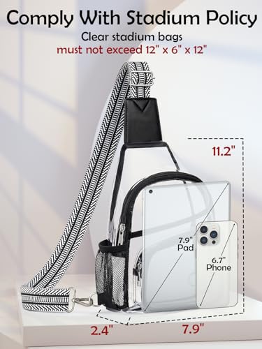 Clear Stadium Bag with Side Pockets - Black Crossbody Purse & Sling Backpack