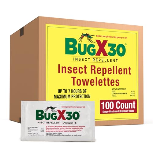 CoreTex Bug X 30 Insect Repellent Wipes - 100 Pack of 30% DEET, Up to 7 Hours Protection