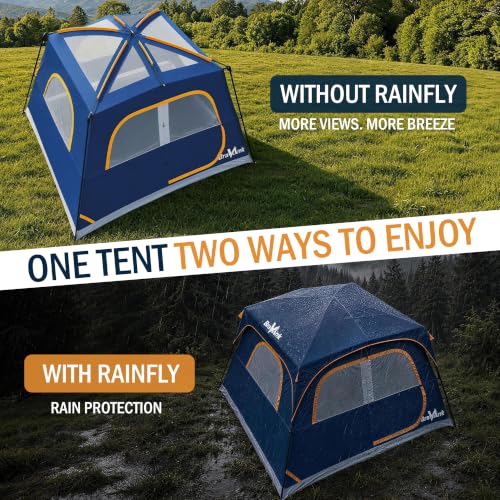 6 Person Family Camping Tent with Rainfly, Quick Setup Waterproof Cabin Tent