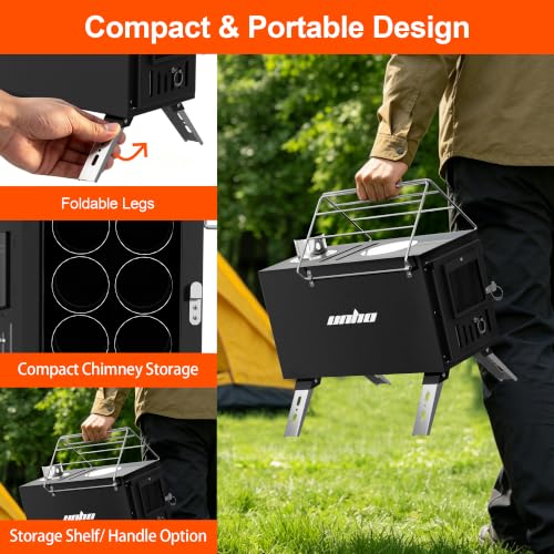 Portable Hot Tent Stove with Chimney Pipes - Black Metal Style for Camping & Outdoor Heating