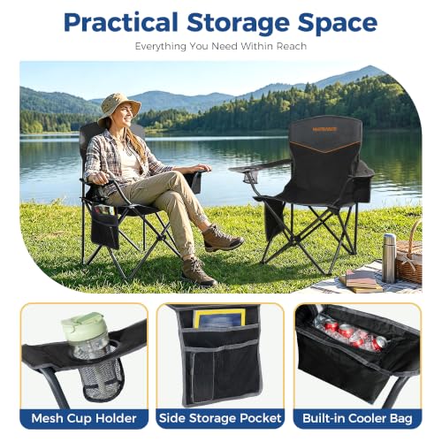 Matrasco Black Outdoor Folding Camping Chairs 2 Pack, 350 lbs Capacity