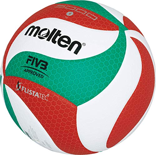 Molten FIBA Approved Indoor Volleyball - Official Size & Weight, Red/White/Green, Dual-Layer Laminated Leather