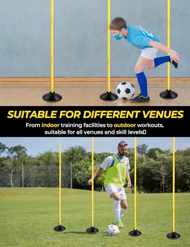 SEAOTTER 10 Pack 6ft Yellow Soccer Agility Poles Set for Football & Rugby Training