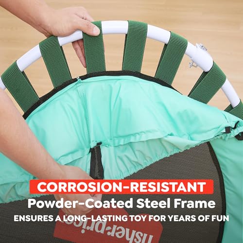 Mini Trampoline for Kids - 36 Inch Indoor Toddler Trampoline with Handlebar - Teal/White