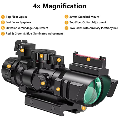 CVLIFE 4x32 Prism Hunting Rifle Scope with BDC Reticle and 3-Color Illuminations