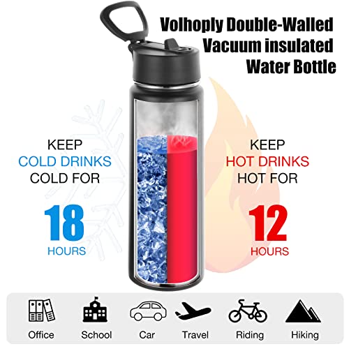 8-Pack Insulated Water Bottles 24oz with Straw Lid - Black
