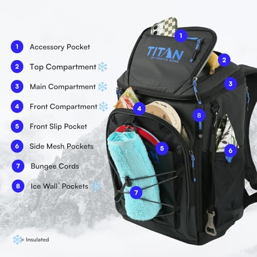 Titan Deep Freeze Ice Wall Backpack Cooler 30 Can - Cobalt Carbon Black Variation