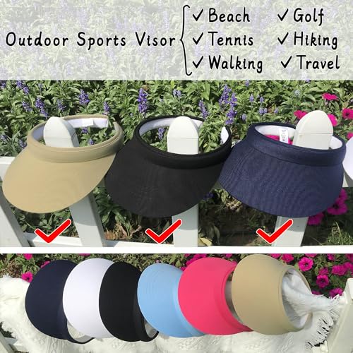 Adjustable Sports Sun Visor Hat for Women Men Outdoor Golf Beach Cap - Black Navy Khaki 6 3/4-7 1/4