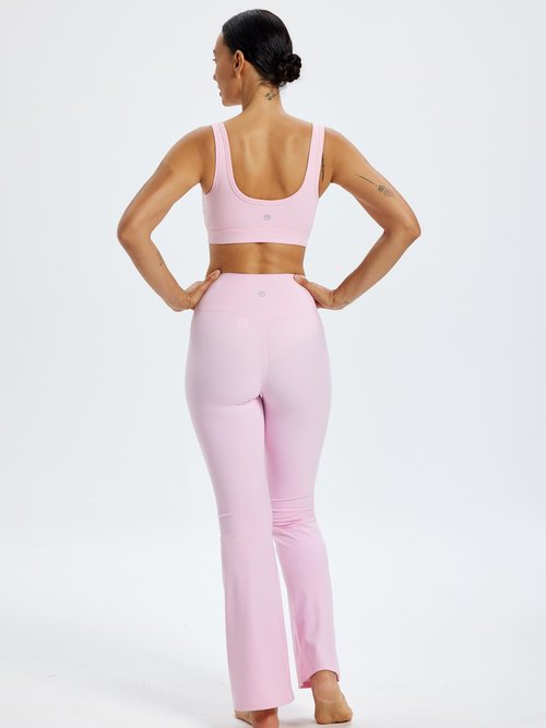 Omwilddo Ribbed U Back Sports Bra for Women Padded Cotton Blend Light Support Soft Yoga Bralette Moisture Wicking Cami Light Pink M