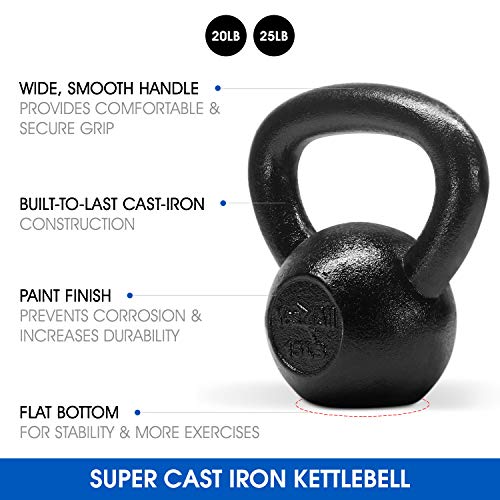 Yes4All Cast Iron Kettlebell Set 20-25 lbs, Flat Bottom & Wide Handle, Home Gym