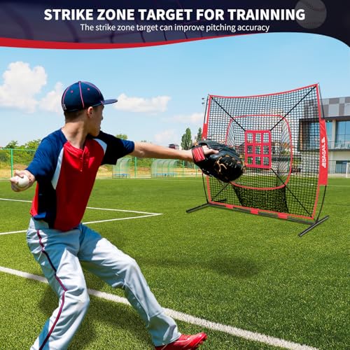 BAGAIL 7x7 ft Red Strike Zone Baseball & Softball Practice Net for Batting Hitting