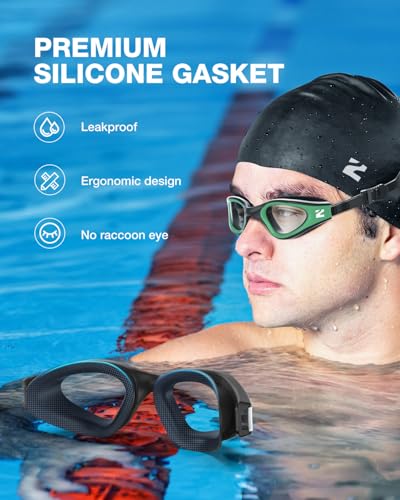 Swimming Goggles Adult Mirrored Pool & Lap Goggles A4 - Green Frame Clear Lens