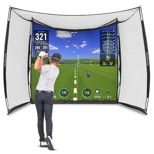 GoSports 10x8 ft Golf Range Cage with Impact Screen & Blank Simulator Screen
