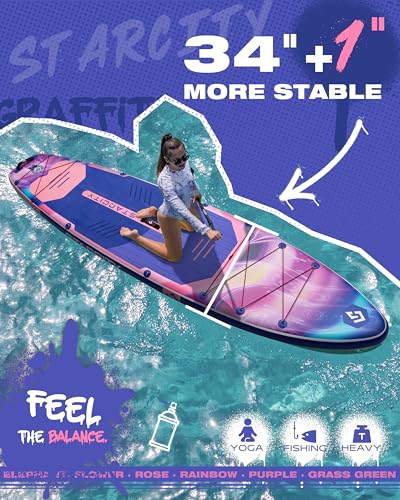 Starcity Rainbow 11'6" x 35" x 6" Inflatable Stand Up Paddle Board - Extra Wide, 450lb Capacity for Stable Lake Paddling, Beginner Friendly
