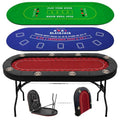Foldable 8 Player Poker Table with Interchangeable Waterproof Game Mats - Burgundy