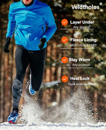 Men's Thermal Compression Pants with Fleece Lining - Blue Gray Black Large - Veldtholos