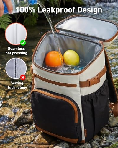 Insulated Double Deck Lunch Cooler Backpack - Black, 30 Can Capacity