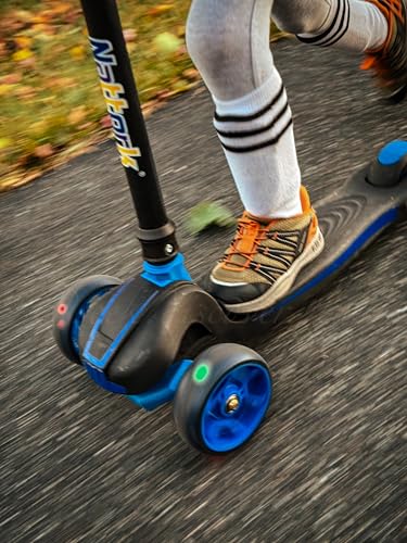 Nattork Kids Blue Scooter for Ages 3-8, 4-Height Adjustable, Light-Up 3-Wheels, Foldable, Lean-to-Steer, 120LB Capacity