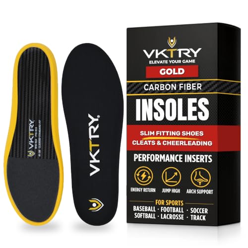 VKTRY Gold Carbon Fiber Sport Insoles for Cleated Shoes - Size 9-9.5 Men, 11-11.5 Women, 2 Wt 121-170 Lbs