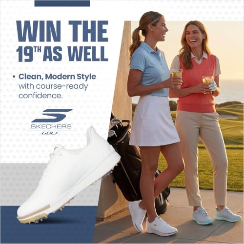 Waterproof Women's Golf Shoe - Skechers Jasmine Slip-In, White Gold, Size 7.5