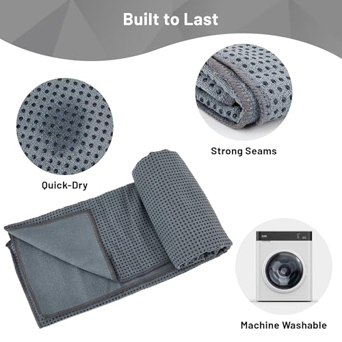 Non Slip Microfiber Yoga Towel with Grip Dots - 72x24 Inch Sweat Absorbent Exercise Mat