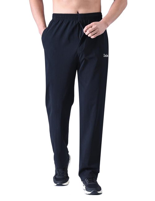 Zoulee Men's Front Zip Open-Bottom Sports Pants Sweatpants Trousers Thin Black 2XL