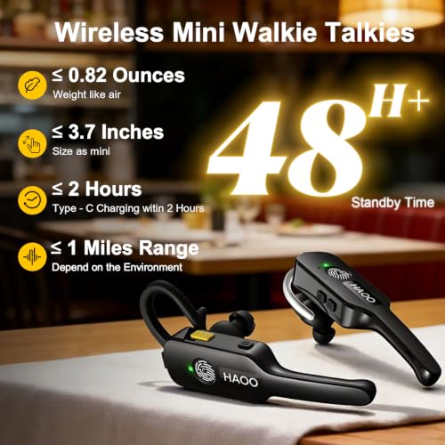 Wireless Mini Walkie Talkies with Noise Cancellation & Touch-to-Talk - 2 Pack