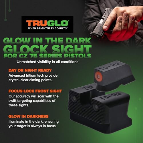 TRUGLO Tritium Pro Handgun Night Sights for CZ 75 Orange Ring Focus Lock Compact