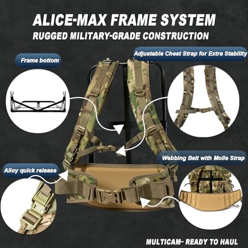 MT Military ALICE Frame System – Heavy-Duty External Backpack Support with MOLLE Waist Belt